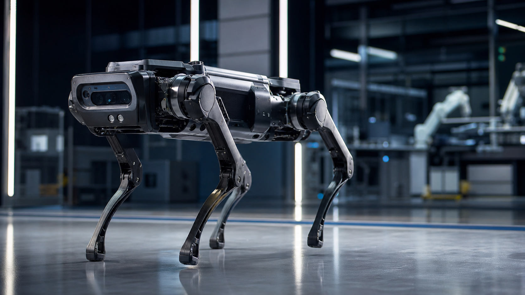 Robotik test laboratuvarındaki dört ayaklı robot